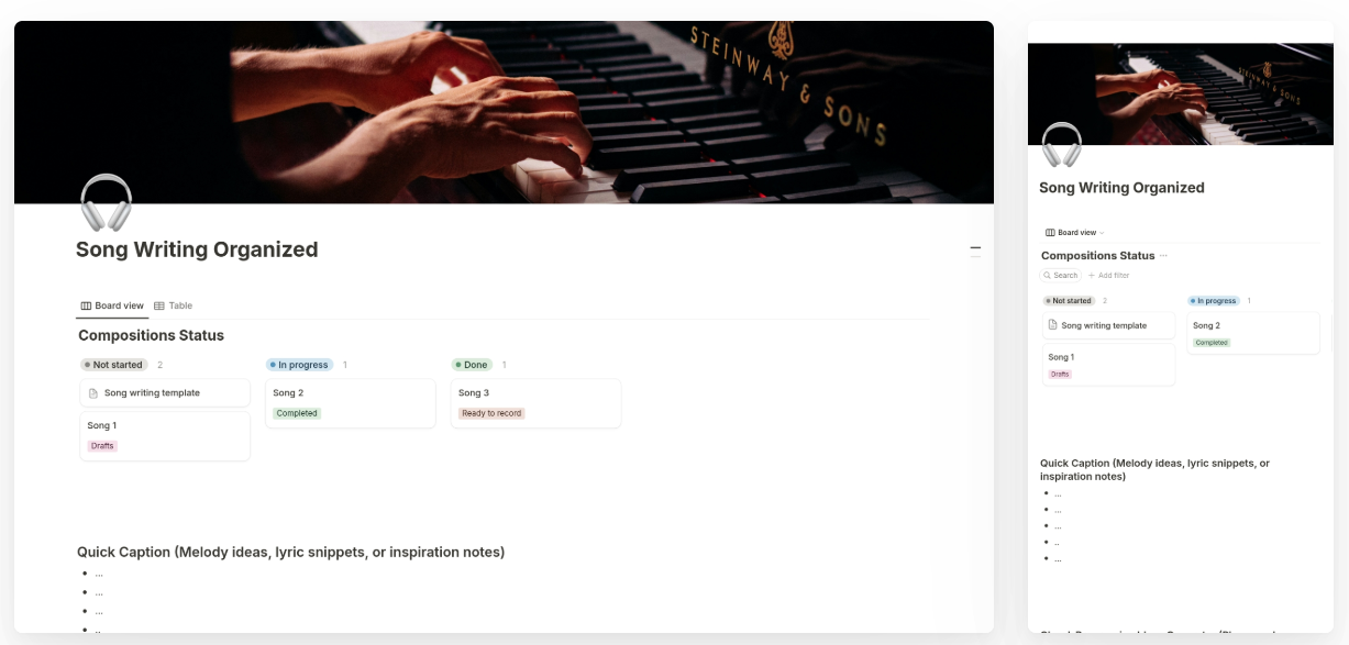 Song Writing Organized Notion Template