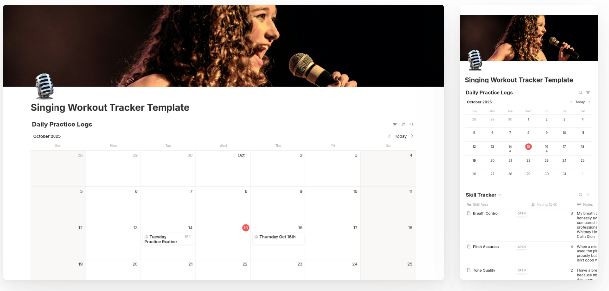 Singing Workout Tracker - Notion Template